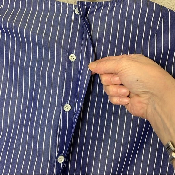 TomorrowLand Blouse Sz 38 Blue White Lines Long Sleeve Classic Made in Japan - Picture 6 of 14